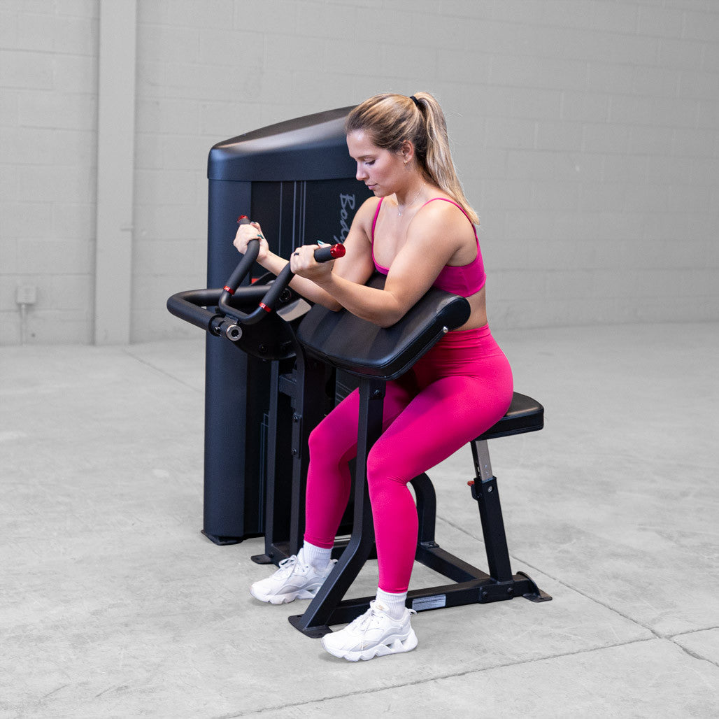 Body-Solid Pro Clubline Bicep Preacher Curl Machine for Home and Commercial Gym with Multi Grip Revolving Handle Bar, Strength Training Equipment for Upper Body with 235lb Weights Stack