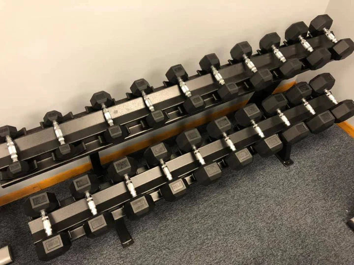 5–75 lb Rubber Hex Dumbbell Set (Rack Sold Separately)