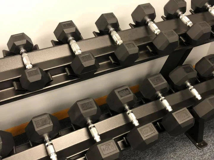 5–75 lb Rubber Hex Dumbbell Set (Rack Sold Separately)