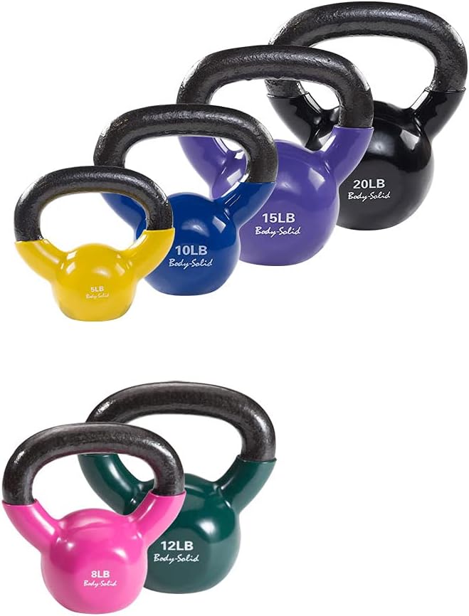 KBVS70- Vinyl Coated Kettle Bells Set, One Each 5,8,10,12,15,20