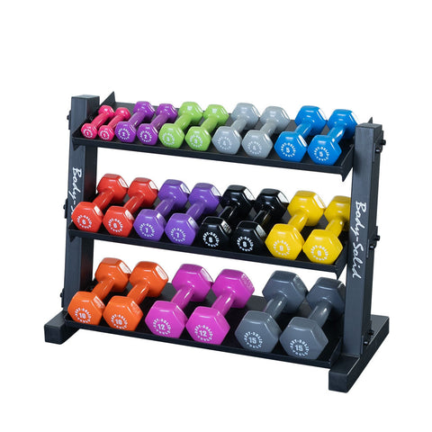 3 Tier Horizontal 34" Vinyl or Neoprene Dumbell Rack