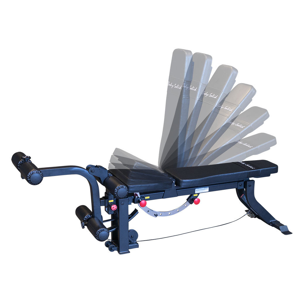 Body-Solid (GLEG) Adjustable Weight Bench with Cabled Leg Developer for Power Rack Weight Attachment, Foldable Workout Bench for Dumbbell Workouts, Incline Decline Bench