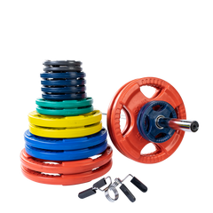 Color 400 LB Rubber Grip Oly Set, Chrome Bar