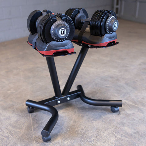 Body-Solid Tools Adjustable Dumbbell Set, 11 lb. to 66 lb. with Stand